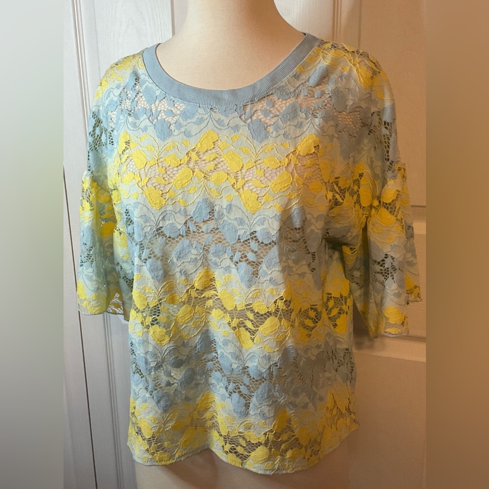 Zara Blue Yellow Floral Lace Top Large‎